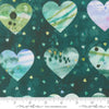 Image of Fleur The Love Lovestruck Dark Teal quilting cotton fabric by Create Joy Project for Moda Fabrics. Features hearts on a blue green background. Cute Little Fabric Shop.