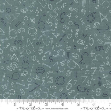 Image of Data Numerals Turing quilting cotton fabric by Janet Clare for Moda Fabrics. Features numbers on a blue background. Cute Little Fabric Shop.