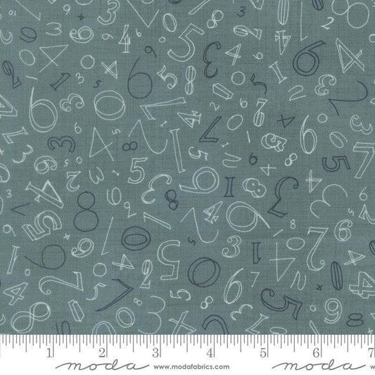 Image of Data Numerals Turing quilting cotton fabric by Janet Clare for Moda Fabrics. Features numbers on a blue background. Cute Little Fabric Shop.