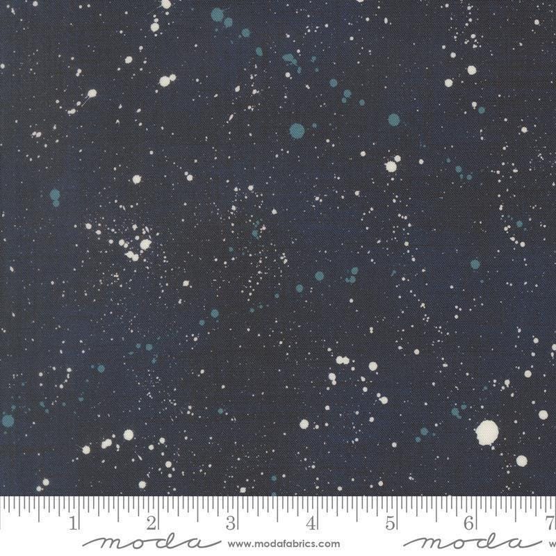 Image of Data Space Hawking quilting cotton fabric by Janet Clare for Moda Fabrics. Features stars on a blue background. Cute Little Fabric Shop.