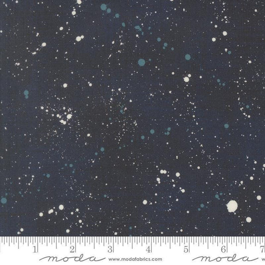 Image of Data Space Hawking quilting cotton fabric by Janet Clare for Moda Fabrics. Features stars on a blue background. Cute Little Fabric Shop.