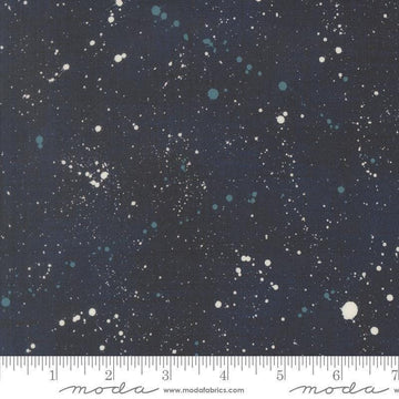 Image of Data Space Hawking quilting cotton fabric by Janet Clare for Moda Fabrics. Features stars on a blue background. Cute Little Fabric Shop.
