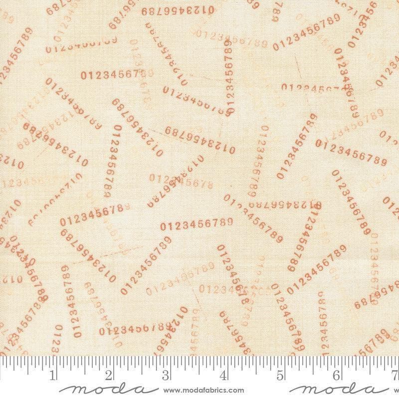 Image of Data Digits Lovelace quilting cotton fabric by Janet Clare for Moda Fabrics. Features numbers on a cream background. Cute Little Fabric Shop.