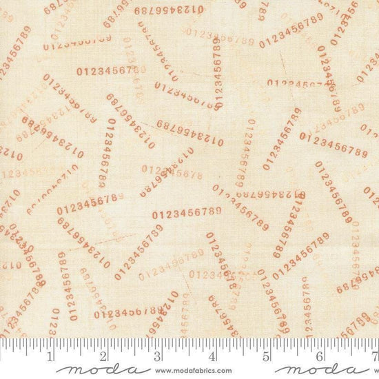 Image of Data Digits Lovelace quilting cotton fabric by Janet Clare for Moda Fabrics. Features numbers on a cream background. Cute Little Fabric Shop.