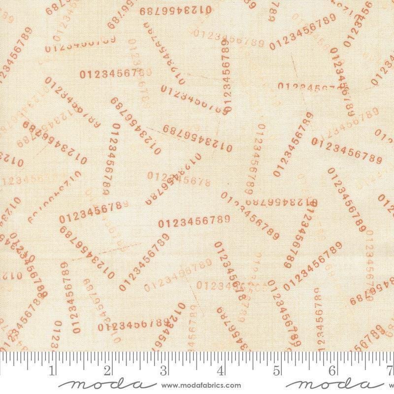 Image of Data Digits Lovelace quilting cotton fabric by Janet Clare for Moda Fabrics. Features numbers on a cream background. Cute Little Fabric Shop.