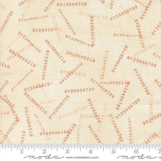 Image of Data Digits Lovelace quilting cotton fabric by Janet Clare for Moda Fabrics. Features numbers on a cream background. Cute Little Fabric Shop.