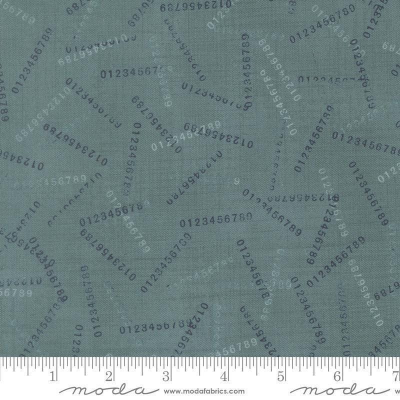 Image of Data Digits Turing quilting cotton fabric by Janet Clare for Moda Fabrics. Features numbers on a blue background. Cute Little Fabric Shop.