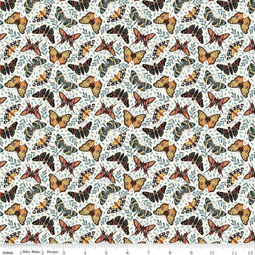 Image of Secret Garden Moths Cloud quilting cotton fabric by Amanda Castor for Riley Blake Designs. Features bugs on a white background. Cute Little Fabric Shop.