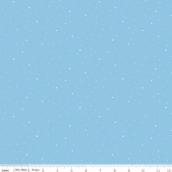 Image of Dapple Dot Boy Blue quilting cotton fabric by The RBD Designers for Riley Blake Designs. Features polka dots on a blue background. Cute Little Fabric Shop.