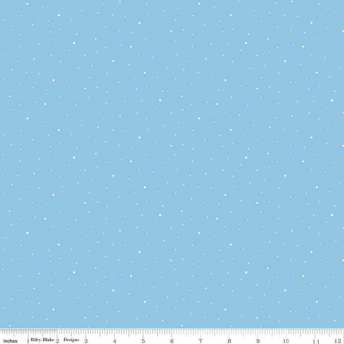 Image of Dapple Dot Boy Blue quilting cotton fabric by The RBD Designers for Riley Blake Designs. Features polka dots on a blue background. Cute Little Fabric Shop.