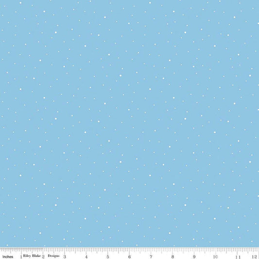 Image of Dapple Dot Boy Blue quilting cotton fabric by The RBD Designers for Riley Blake Designs. Features polka dots on a blue background. Cute Little Fabric Shop.