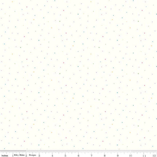 Image of Dapple Dot on Off White Pastel quilting cotton fabric by The RBD Designers for Riley Blake Designs. Features polka dots on a cream background. Cute Little Fabric Shop.