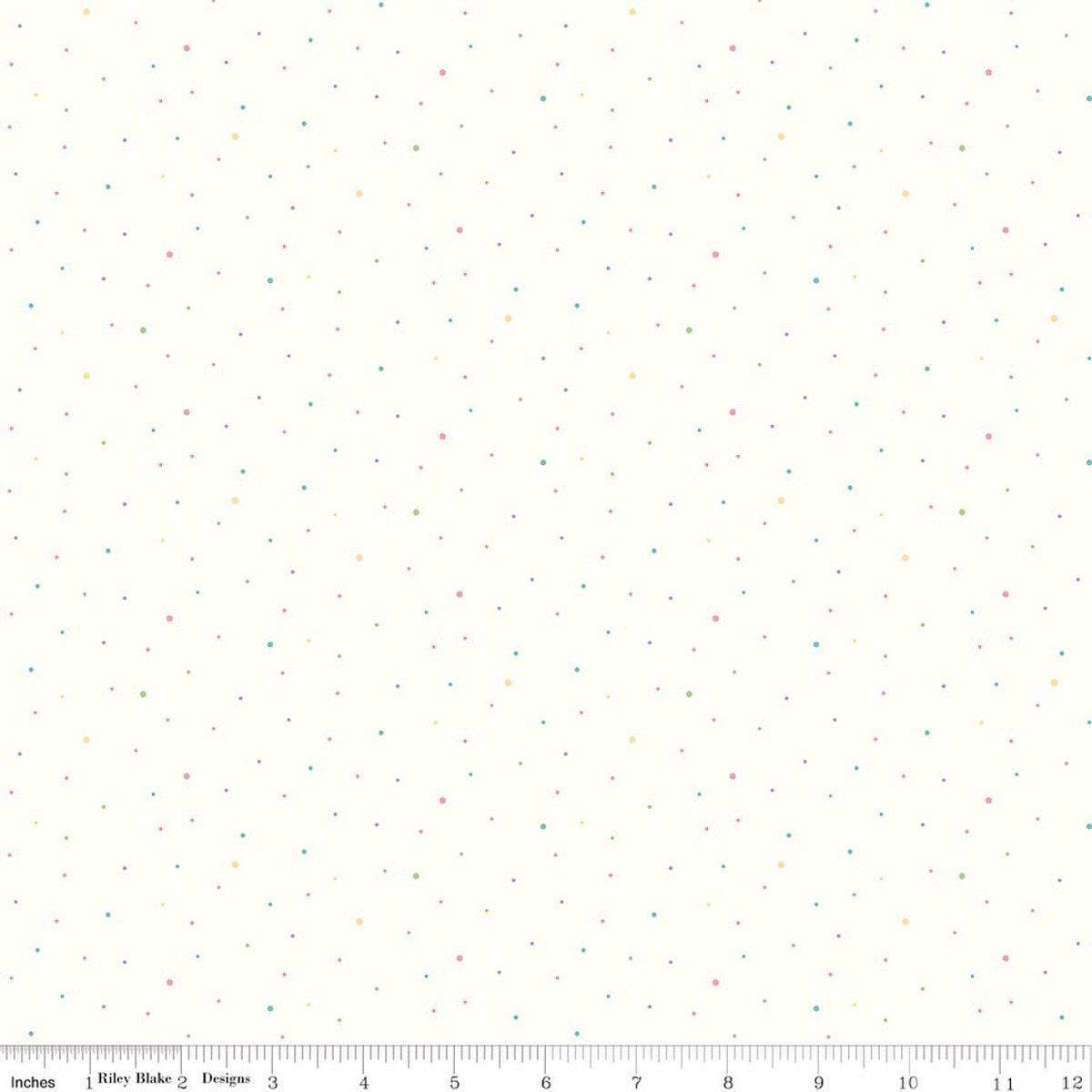 Image of Dapple Dot on Off White Pastel quilting cotton fabric by The RBD Designers for Riley Blake Designs. Features polka dots on a cream background. Cute Little Fabric Shop.