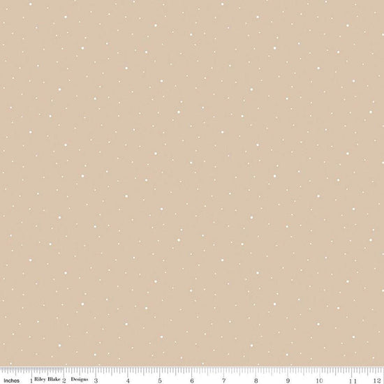 Image of Dapple Dot Beach quilting cotton fabric by The RBD Designers for Riley Blake Designs. Features polka dots on a beige background. Cute Little Fabric Shop.
