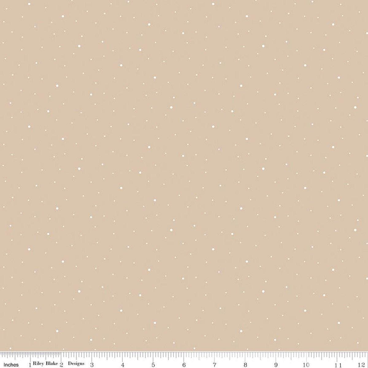 Image of Dapple Dot Beach quilting cotton fabric by The RBD Designers for Riley Blake Designs. Features polka dots on a beige background. Cute Little Fabric Shop.