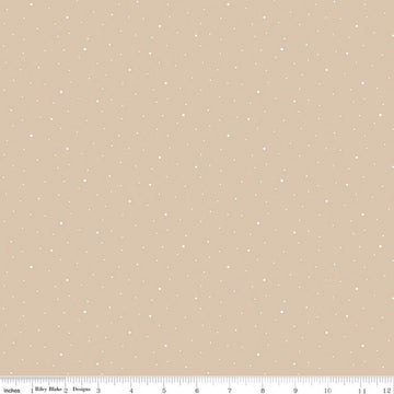 Image of Dapple Dot Beach quilting cotton fabric by The RBD Designers for Riley Blake Designs. Features polka dots on a beige background. Cute Little Fabric Shop.