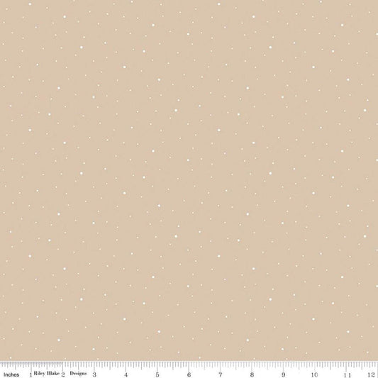 Image of Dapple Dot Beach quilting cotton fabric by The RBD Designers for Riley Blake Designs. Features polka dots on a beige background. Cute Little Fabric Shop.
