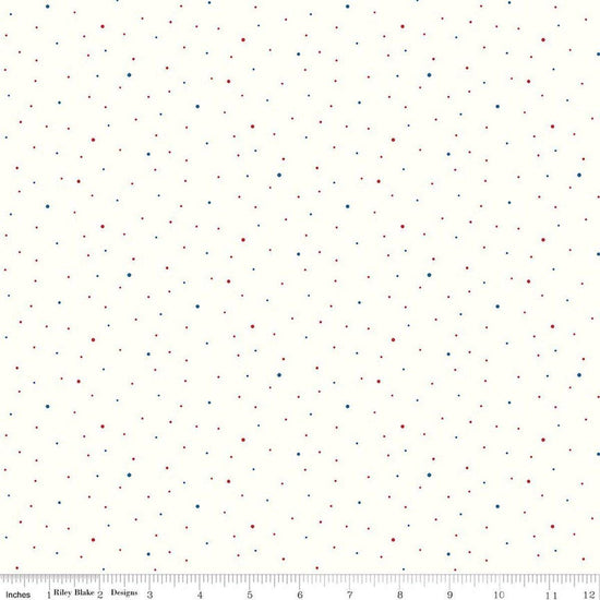 Image of Dapple Dot on Off White Patriotic quilting cotton fabric by The RBD Designers for Riley Blake Designs. Features polka dots on a cream background. Cute Little Fabric Shop.