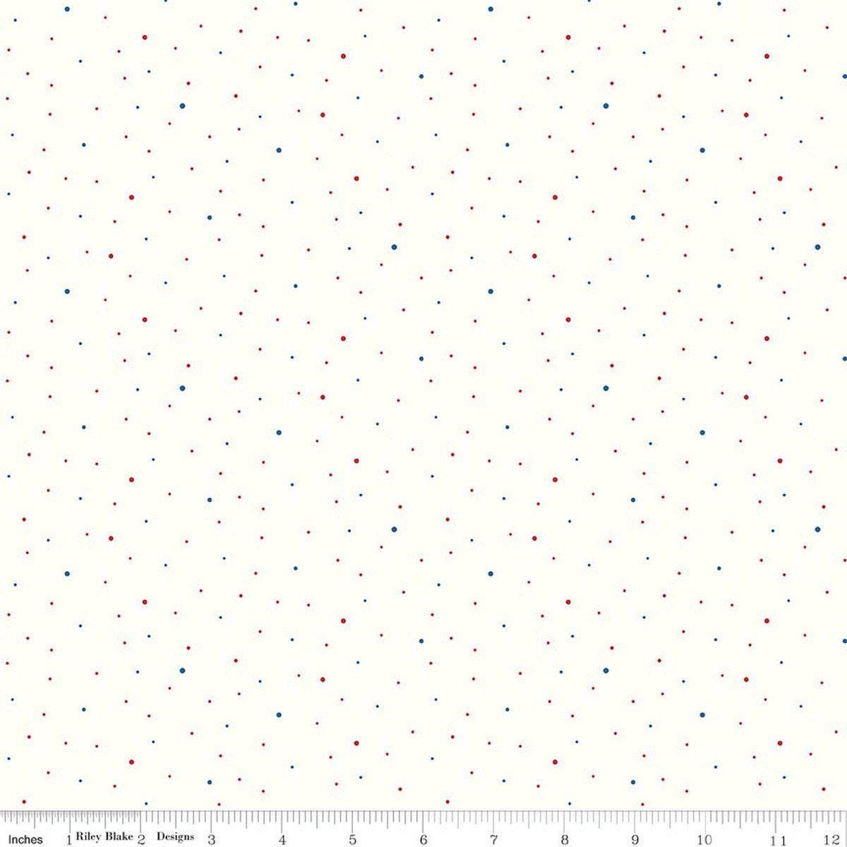 Image of Dapple Dot on Off White Patriotic quilting cotton fabric by The RBD Designers for Riley Blake Designs. Features polka dots on a cream background. Cute Little Fabric Shop.
