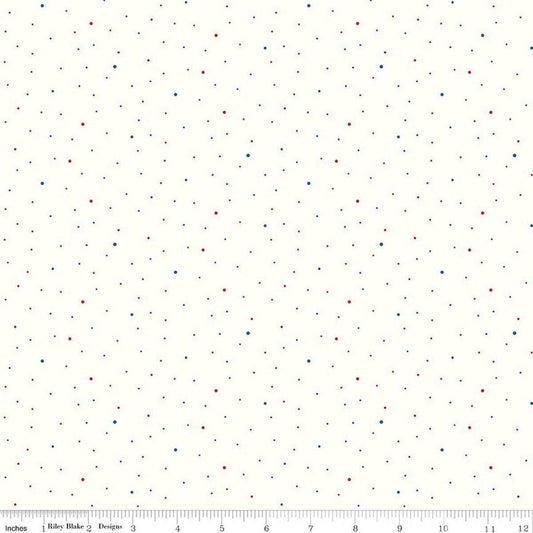 Image of Dapple Dot on Off White Patriotic quilting cotton fabric by The RBD Designers for Riley Blake Designs. Features polka dots on a cream background. Cute Little Fabric Shop.