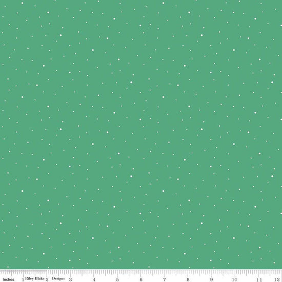 Image of Dapple Dot Alpine quilting cotton fabric by The RBD Designers for Riley Blake Designs. Features polka dots on a green background. Cute Little Fabric Shop.