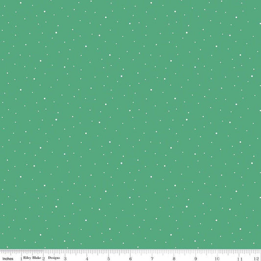 Image of Dapple Dot Alpine quilting cotton fabric by The RBD Designers for Riley Blake Designs. Features polka dots on a green background. Cute Little Fabric Shop.