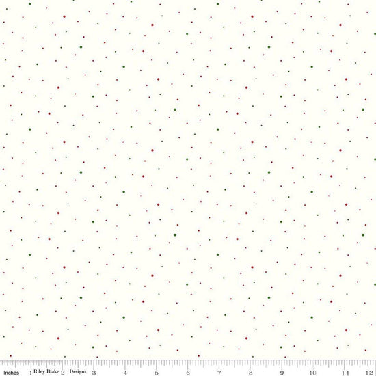 Image of Dapple Dot on Off White Christmas quilting cotton fabric by The RBD Designers for Riley Blake Designs. Features polka dots on a cream background. Cute Little Fabric Shop.