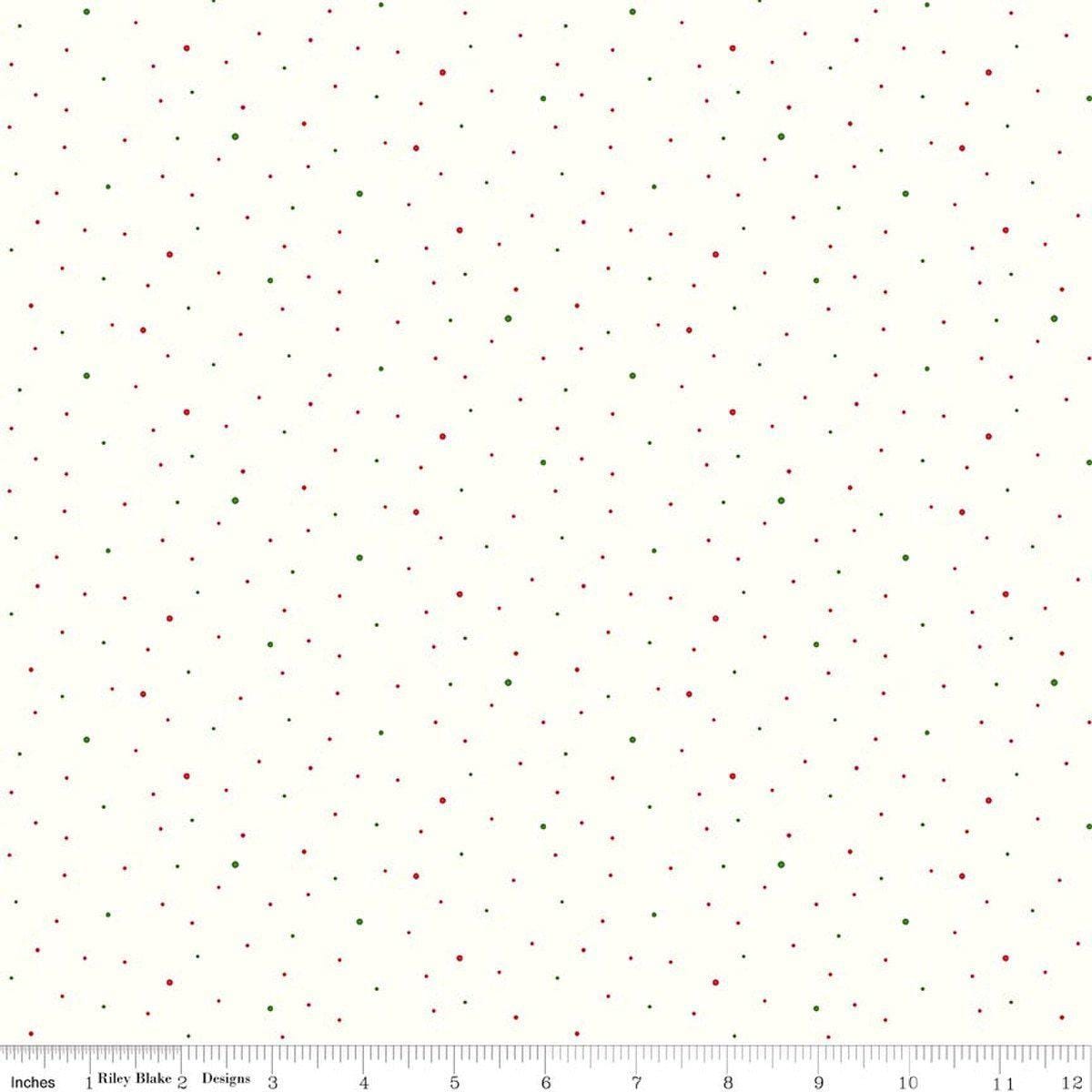 Image of Dapple Dot on Off White Christmas quilting cotton fabric by The RBD Designers for Riley Blake Designs. Features polka dots on a cream background. Cute Little Fabric Shop.