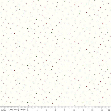 Image of Dapple Dot on Off White Christmas quilting cotton fabric by The RBD Designers for Riley Blake Designs. Features polka dots on a cream background. Cute Little Fabric Shop.