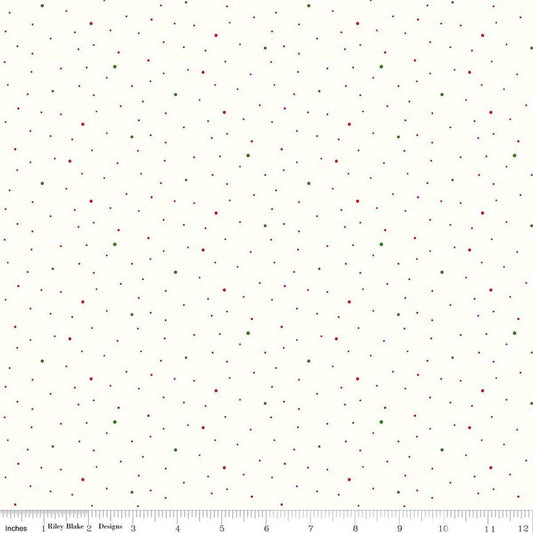 Image of Dapple Dot on Off White Christmas quilting cotton fabric by The RBD Designers for Riley Blake Designs. Features polka dots on a cream background. Cute Little Fabric Shop.