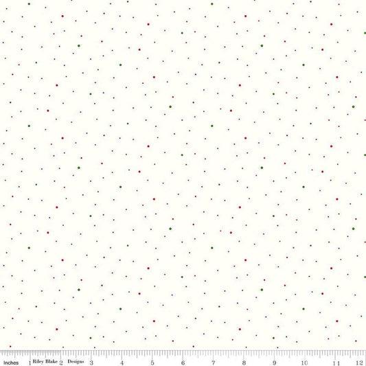 Image of Dapple Dot on Off White Christmas quilting cotton fabric by The RBD Designers for Riley Blake Designs. Features polka dots on a cream background. Cute Little Fabric Shop.