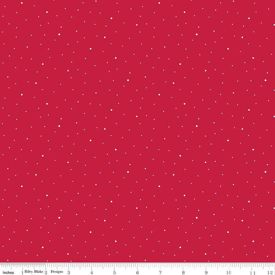 Image of Dapple Dot Jazzberry quilting cotton fabric by The RBD Designers for Riley Blake Designs. Features polka dots on a red background. Cute Little Fabric Shop.