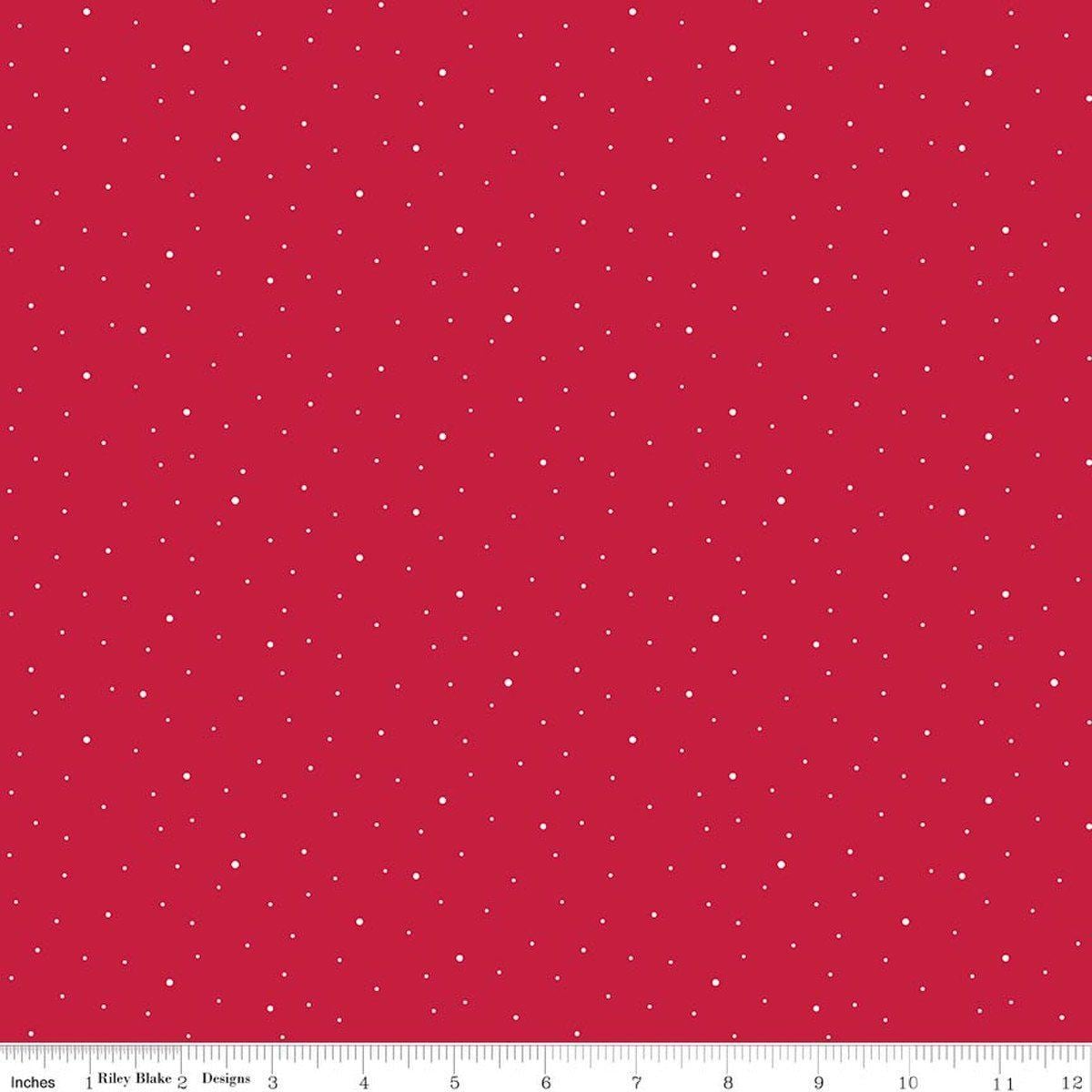 Image of Dapple Dot Jazzberry quilting cotton fabric by The RBD Designers for Riley Blake Designs. Features polka dots on a red background. Cute Little Fabric Shop.