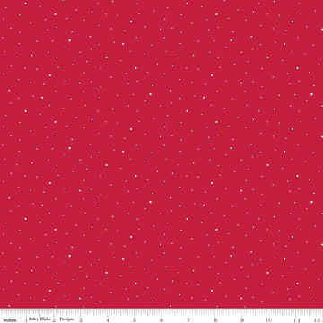 Image of Dapple Dot Jazzberry quilting cotton fabric by The RBD Designers for Riley Blake Designs. Features polka dots on a red background. Cute Little Fabric Shop.