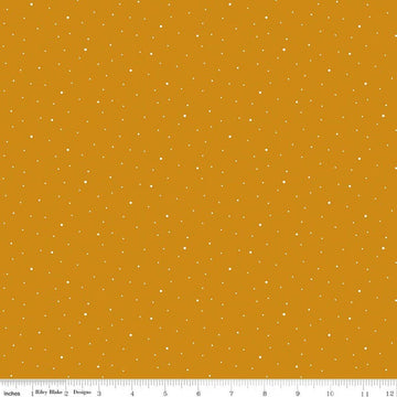 Image of Dapple Dot Butterscotch quilting cotton fabric by The RBD Designers for Riley Blake Designs. Features polka dots on a yellow background. Cute Little Fabric Shop.