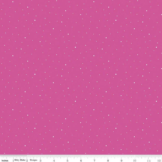 Image of Dapple Dot Passion quilting cotton fabric by The RBD Designers for Riley Blake Designs. Features polka dots on a pink background. Cute Little Fabric Shop.
