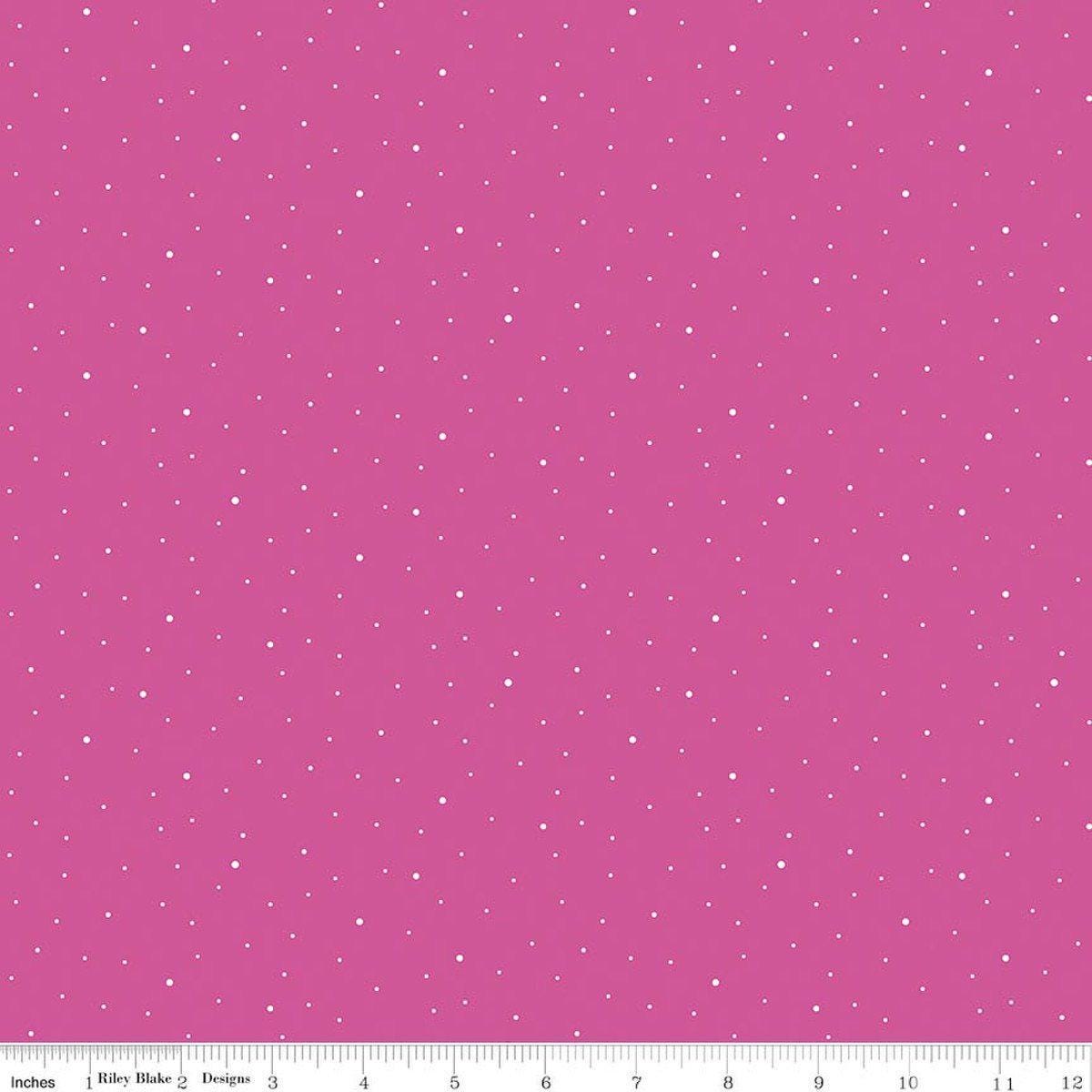 Image of Dapple Dot Passion quilting cotton fabric by The RBD Designers for Riley Blake Designs. Features polka dots on a pink background. Cute Little Fabric Shop.