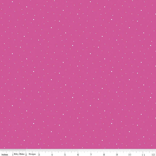 Image of Dapple Dot Passion quilting cotton fabric by The RBD Designers for Riley Blake Designs. Features polka dots on a pink background. Cute Little Fabric Shop.