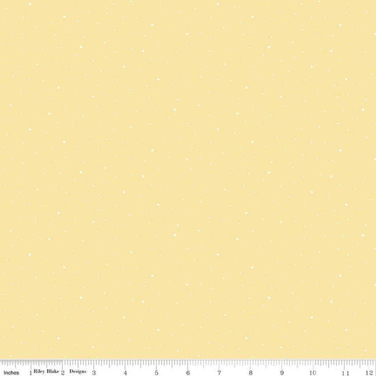 Image of Dapple Dot Sunshine quilting cotton fabric by The RBD Designers for Riley Blake Designs. Features polka dots on a yellow background. Cute Little Fabric Shop.