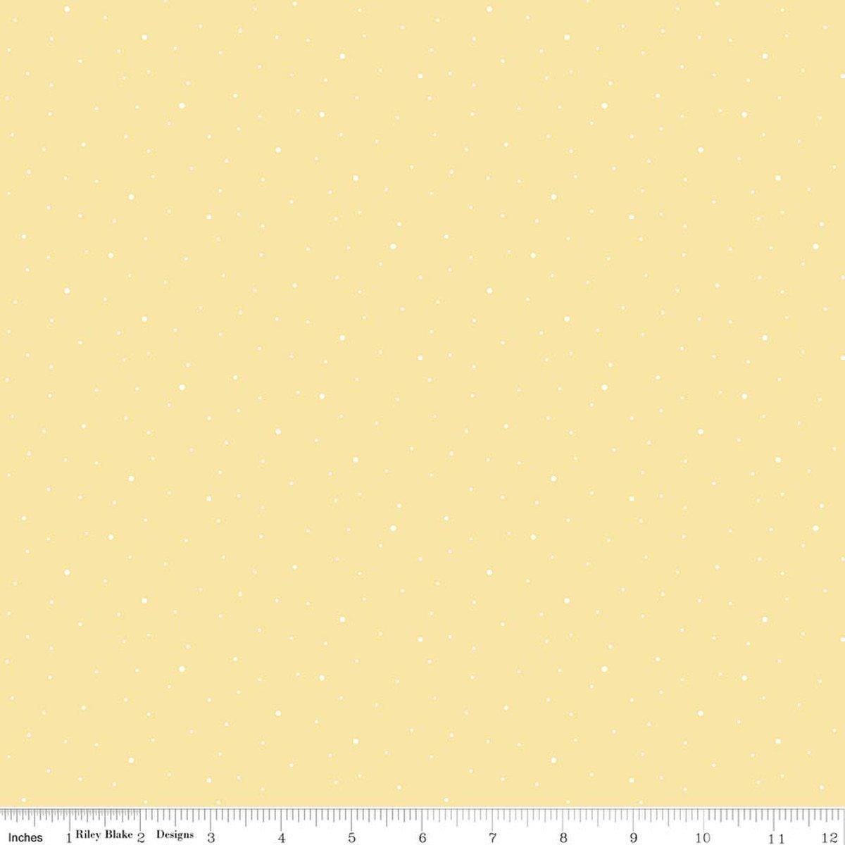 Image of Dapple Dot Sunshine quilting cotton fabric by The RBD Designers for Riley Blake Designs. Features polka dots on a yellow background. Cute Little Fabric Shop.