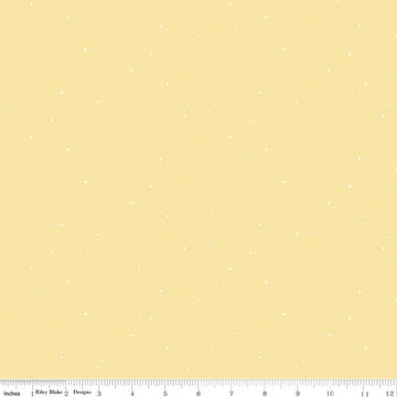 Image of Dapple Dot Sunshine quilting cotton fabric by The RBD Designers for Riley Blake Designs. Features polka dots on a yellow background. Cute Little Fabric Shop.