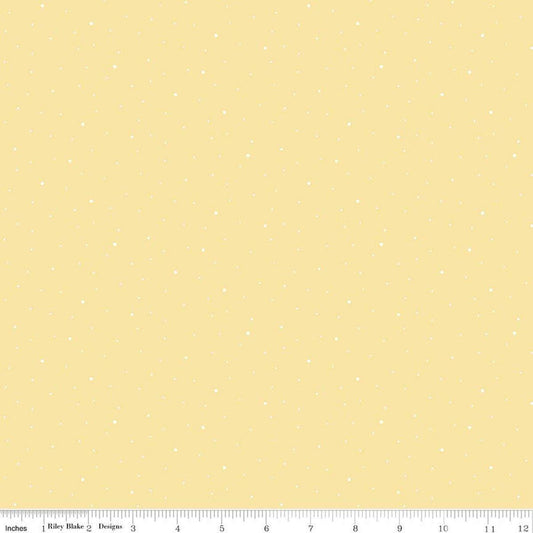 Image of Dapple Dot Sunshine quilting cotton fabric by The RBD Designers for Riley Blake Designs. Features polka dots on a yellow background. Cute Little Fabric Shop.