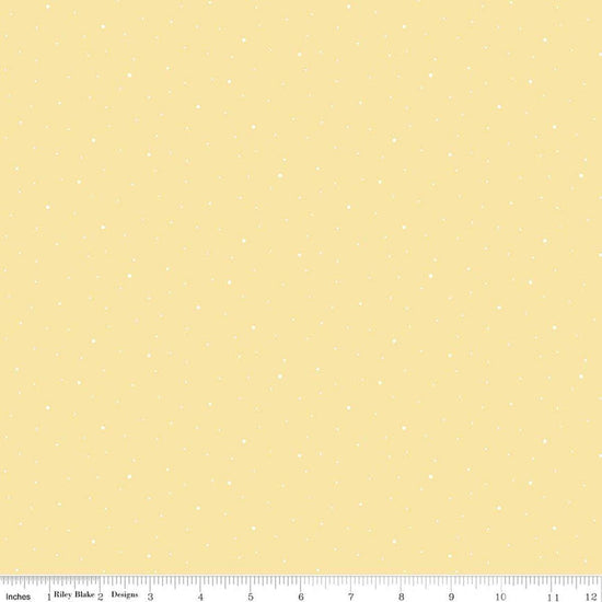 Image of Dapple Dot Sunshine quilting cotton fabric by The RBD Designers for Riley Blake Designs. Features polka dots on a yellow background. Cute Little Fabric Shop.