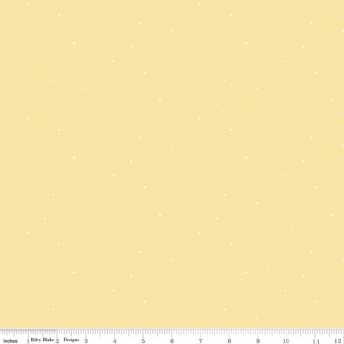 Image of Dapple Dot Sunshine quilting cotton fabric by The RBD Designers for Riley Blake Designs. Features polka dots on a yellow background. Cute Little Fabric Shop.