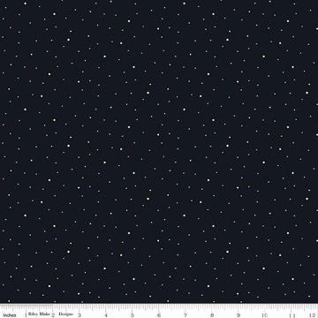 Image of Dapple Dot Licorice quilting cotton fabric by The RBD Designers for Riley Blake Designs. Features polka dots on a black background. Cute Little Fabric Shop.