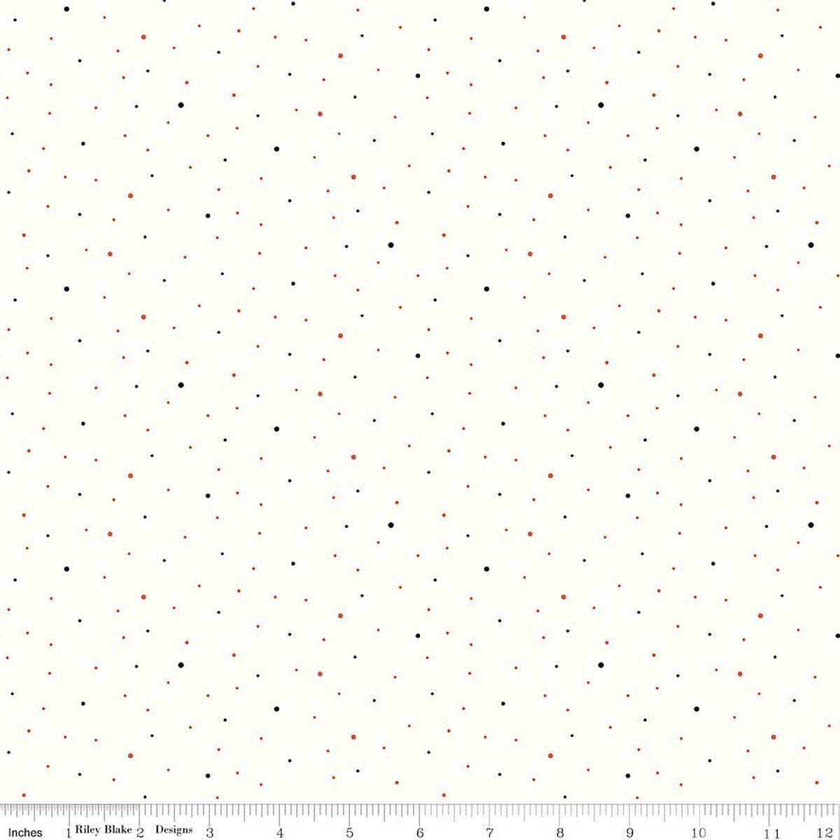 Image of Dapple Dot on Off White Halloween quilting cotton fabric by The RBD Designers for Riley Blake Designs. Features polka dots on a cream background. Cute Little Fabric Shop.