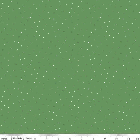 Image of Dapple Dot Clover quilting cotton fabric by The RBD Designers for Riley Blake Designs. Features polka dots on a green background. Cute Little Fabric Shop.