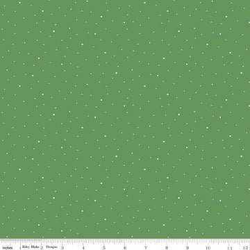 Image of Dapple Dot Clover quilting cotton fabric by The RBD Designers for Riley Blake Designs. Features polka dots on a green background. Cute Little Fabric Shop.