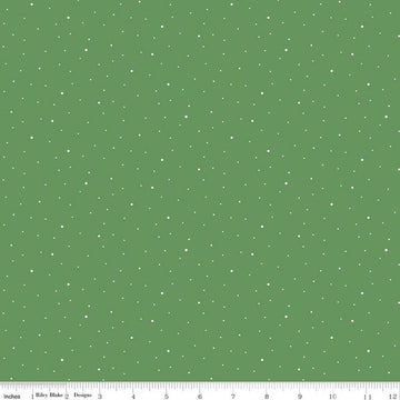 Image of Dapple Dot Clover quilting cotton fabric by The RBD Designers for Riley Blake Designs. Features polka dots on a green background. Cute Little Fabric Shop.