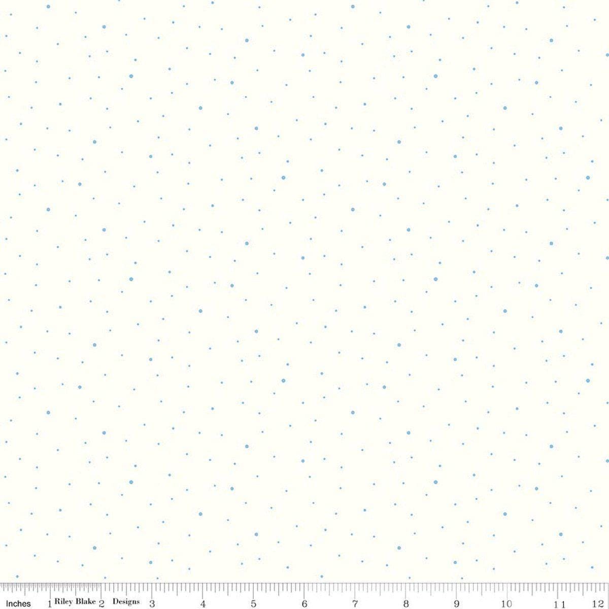 Image of Dapple Dot on Off White Boy Blue quilting cotton fabric by The RBD Designers for Riley Blake Designs. Features polka dots on a cream background. Cute Little Fabric Shop.